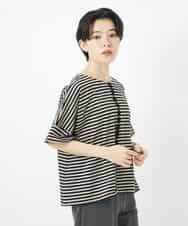 NHKGA31250 GIANNI LO GIUDICE(小さいサイズ)(メゾン ドゥ サンク) [日本製]レースデザインボーダーカットソー ベージュ×ブラック
