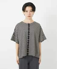 NHKGA31250 GIANNI LO GIUDICE(小さいサイズ)(メゾン ドゥ サンク) [日本製]レースデザインボーダーカットソー ベージュ×ブラック
