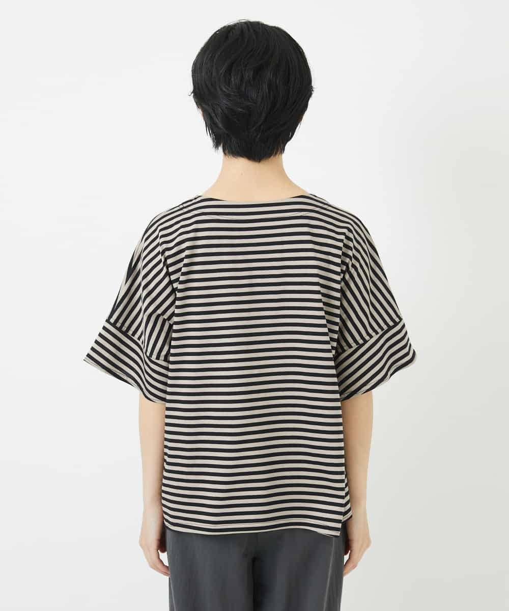 NHKGA31250 GIANNI LO GIUDICE(小さいサイズ)(メゾン ドゥ サンク) [日本製]レースデザインボーダーカットソー ベージュ×ブラック