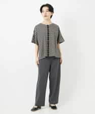 NHKGA31250 GIANNI LO GIUDICE(小さいサイズ)(メゾン ドゥ サンク) [日本製]レースデザインボーダーカットソー ベージュ×ブラック