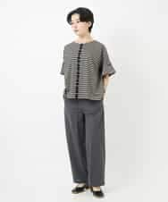 NHKGA31250 GIANNI LO GIUDICE(小さいサイズ)(メゾン ドゥ サンク) [日本製]レースデザインボーダーカットソー ベージュ×ブラック