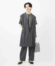 NHKGA31250 GIANNI LO GIUDICE(小さいサイズ)(メゾン ドゥ サンク) [日本製]レースデザインボーダーカットソー ベージュ×ブラック