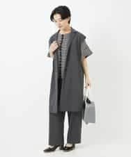 NHKGA31250 GIANNI LO GIUDICE(小さいサイズ)(メゾン ドゥ サンク) [日本製]レースデザインボーダーカットソー ベージュ×ブラック