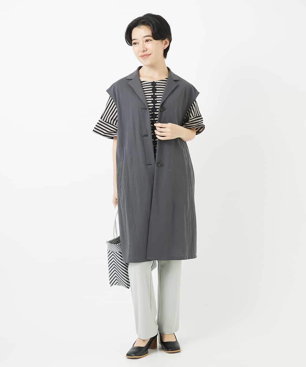 NHKGA31250 GIANNI LO GIUDICE(小さいサイズ)(メゾン ドゥ サンク) [日本製]レースデザインボーダーカットソー ベージュ×ブラック