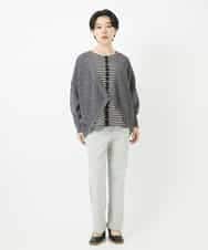 NHKGA31250 GIANNI LO GIUDICE(小さいサイズ)(メゾン ドゥ サンク) [日本製]レースデザインボーダーカットソー ベージュ×ブラック