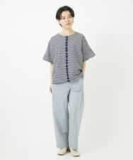 NHKGA31250 GIANNI LO GIUDICE(小さいサイズ)(メゾン ドゥ サンク) [日本製]レースデザインボーダーカットソー ベージュ×ブラック