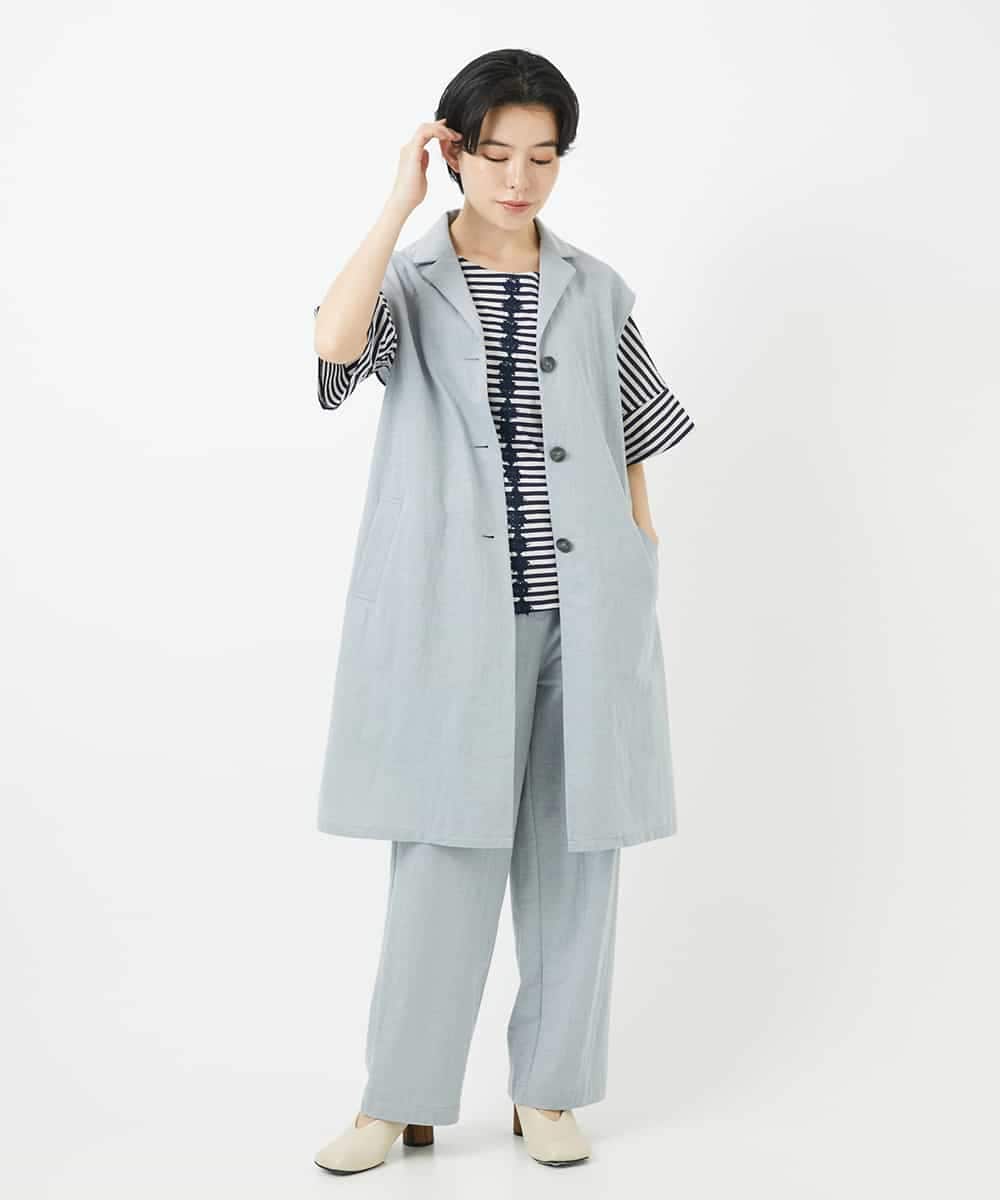 NHKGA31250 GIANNI LO GIUDICE(小さいサイズ)(メゾン ドゥ サンク) [日本製]レースデザインボーダーカットソー ベージュ×ブラック