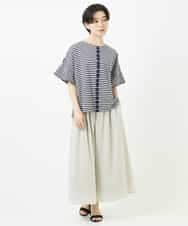 NHKGA31250 GIANNI LO GIUDICE(小さいサイズ)(メゾン ドゥ サンク) [日本製]レースデザインボーダーカットソー ベージュ×ブラック