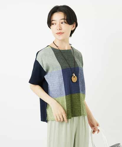 NHKGA40270  [日本製]コットンレーヨンランダムチェックブラウスカットソー