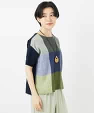 NHKGA40270 GIANNI LO GIUDICE(小さいサイズ)(メゾン ドゥ サンク) [日本製]コットンレーヨンランダムチェックブラウスカットソー グリーン系