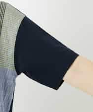 NHKGA40270 GIANNI LO GIUDICE(小さいサイズ)(メゾン ドゥ サンク) [日本製]コットンレーヨンランダムチェックブラウスカットソー グリーン系