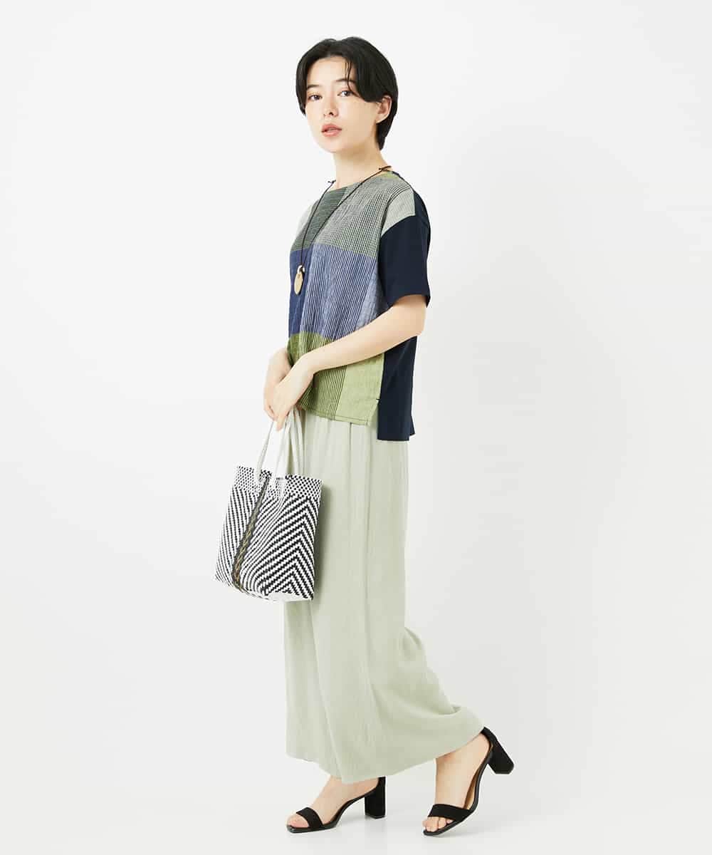 NHKGA40270 GIANNI LO GIUDICE(小さいサイズ)(メゾン ドゥ サンク) [日本製]コットンレーヨンランダムチェックブラウスカットソー グリーン系