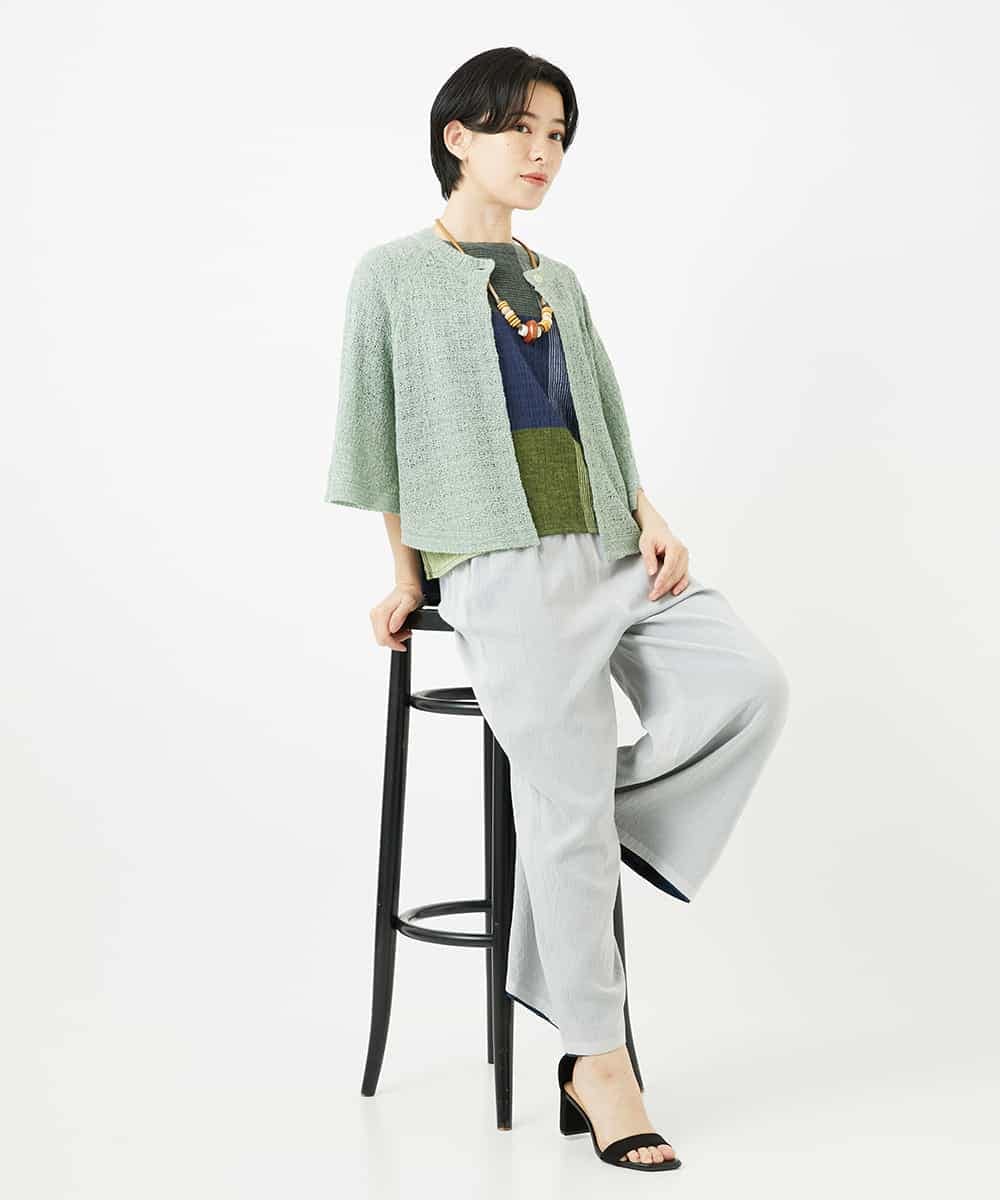 NHKGA40270 GIANNI LO GIUDICE(小さいサイズ)(メゾン ドゥ サンク) [日本製]コットンレーヨンランダムチェックブラウスカットソー グリーン系