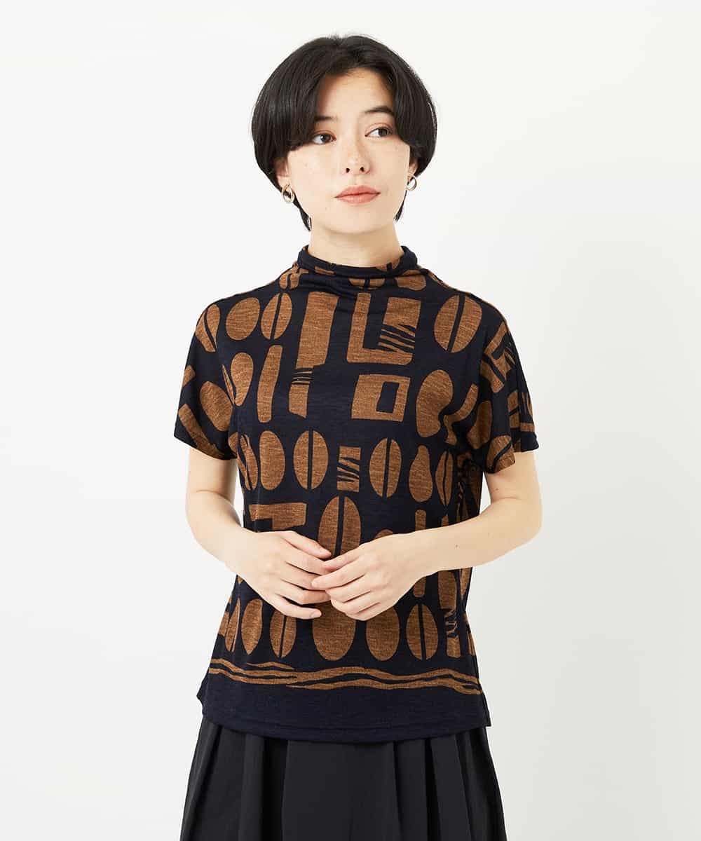 NHKGA50230 GIANNI LO GIUDICE(小さいサイズ)(メゾン ドゥ サンク) [日本製]コーヒービーンズプリントカットソー ベージュ系