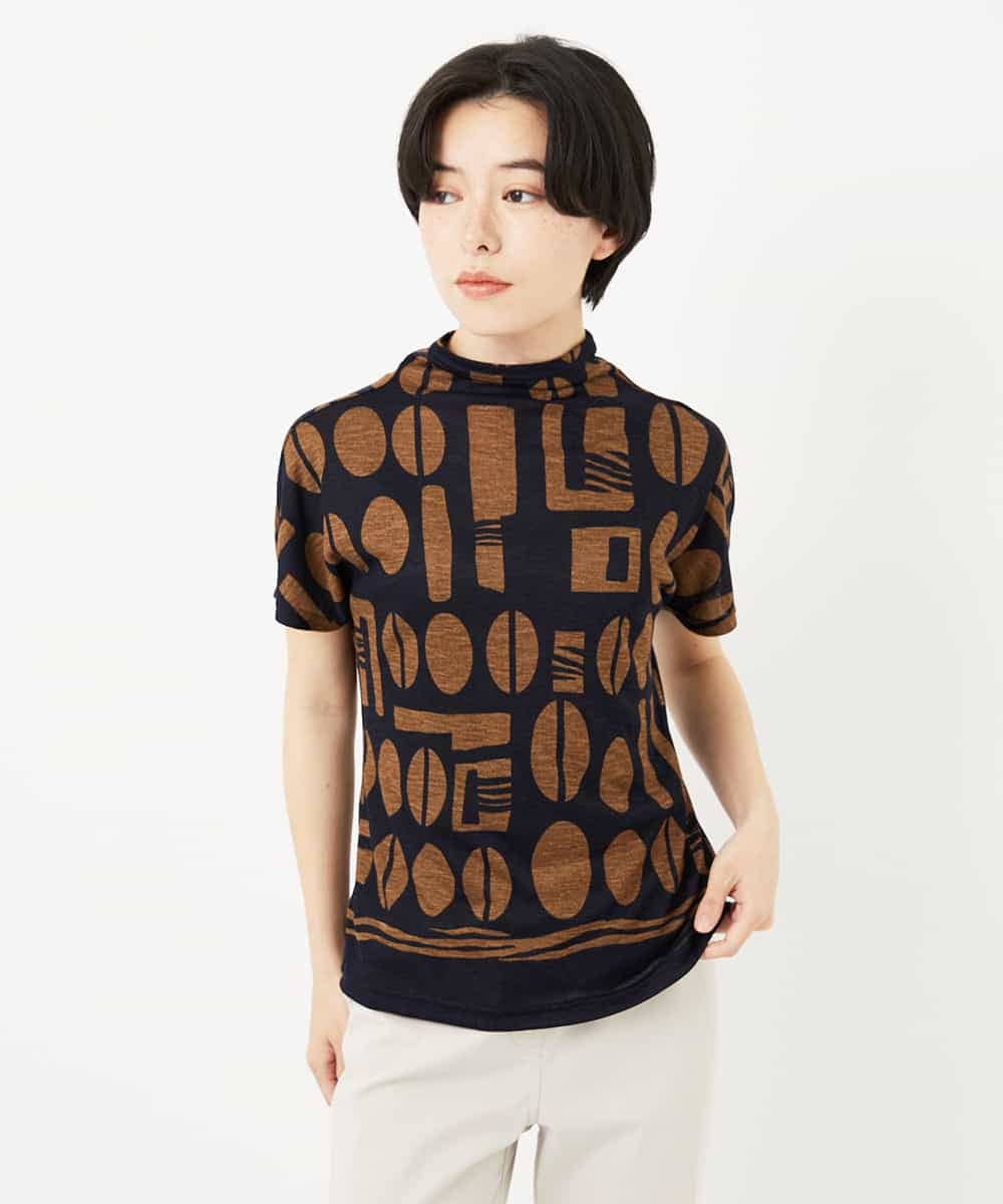 NHKGA50230 GIANNI LO GIUDICE(小さいサイズ)(メゾン ドゥ サンク) [日本製]コーヒービーンズプリントカットソー ベージュ系