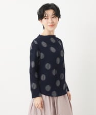 NHKGB03230 GIANNI LO GIUDICE(小さいサイズ)(メゾン ドゥ サンク) [日本製]強撚コットンドットジャガードカットソー ネイビー