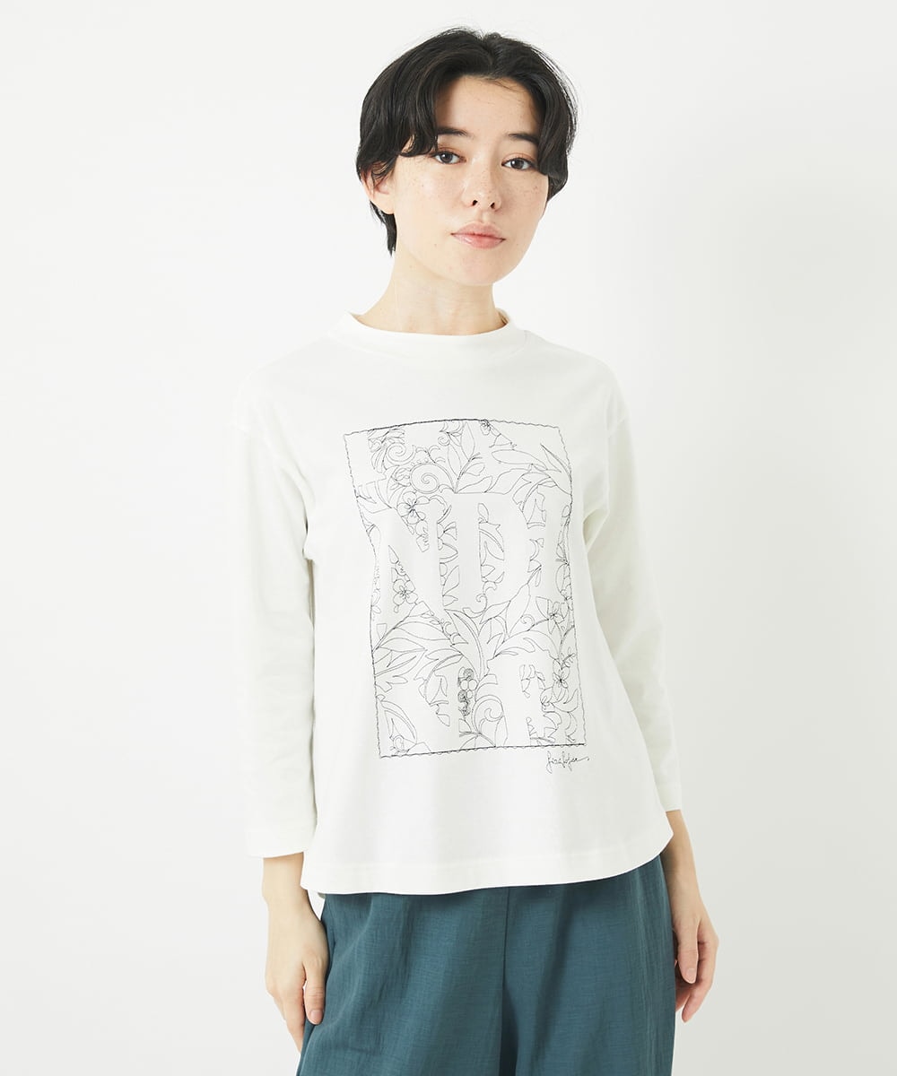 NHKGB12180 GIANNI LO GIUDICE(小さいサイズ)(メゾン ドゥ サンク) [日本製]エココットン9分袖カットソー ホワイト