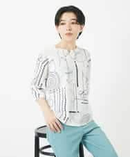 NHKGC32210 GIANNI LO GIUDICE(小さいサイズ)(メゾン ドゥ サンク) [日本製]線描きフラワープリントカットソー ホワイト