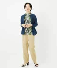 NHKGC92190 GIANNI LO GIUDICE(小さいサイズ)(メゾン ドゥ サンク) リネン天竺ラインフラワープリントプルオーバー グリーン系
