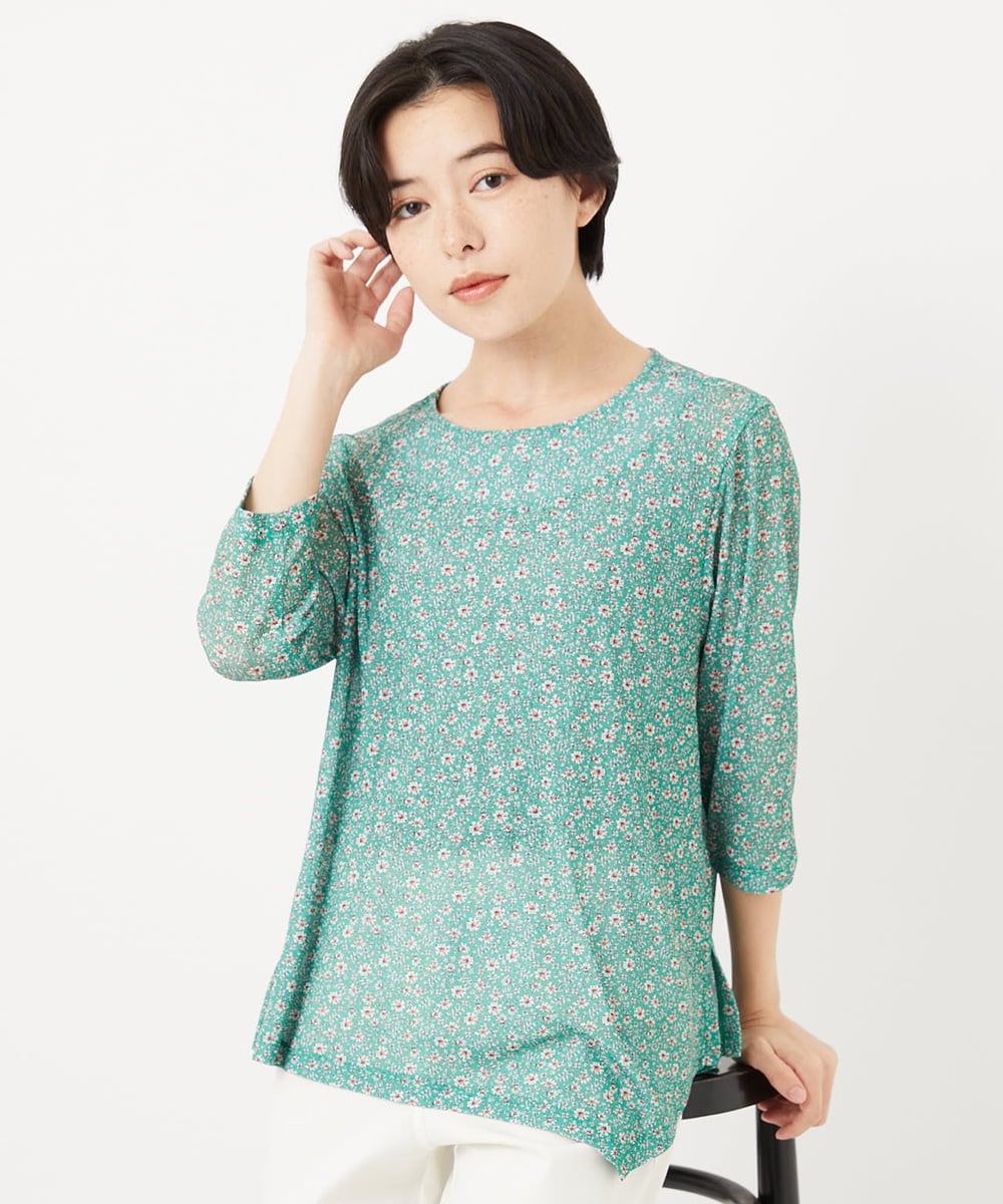 NHKGC93190 GIANNI LO GIUDICE(小さいサイズ)(メゾン ドゥ サンク) 小付きフラワープリントアシンメトリーデザインプルオーバー グリーン系