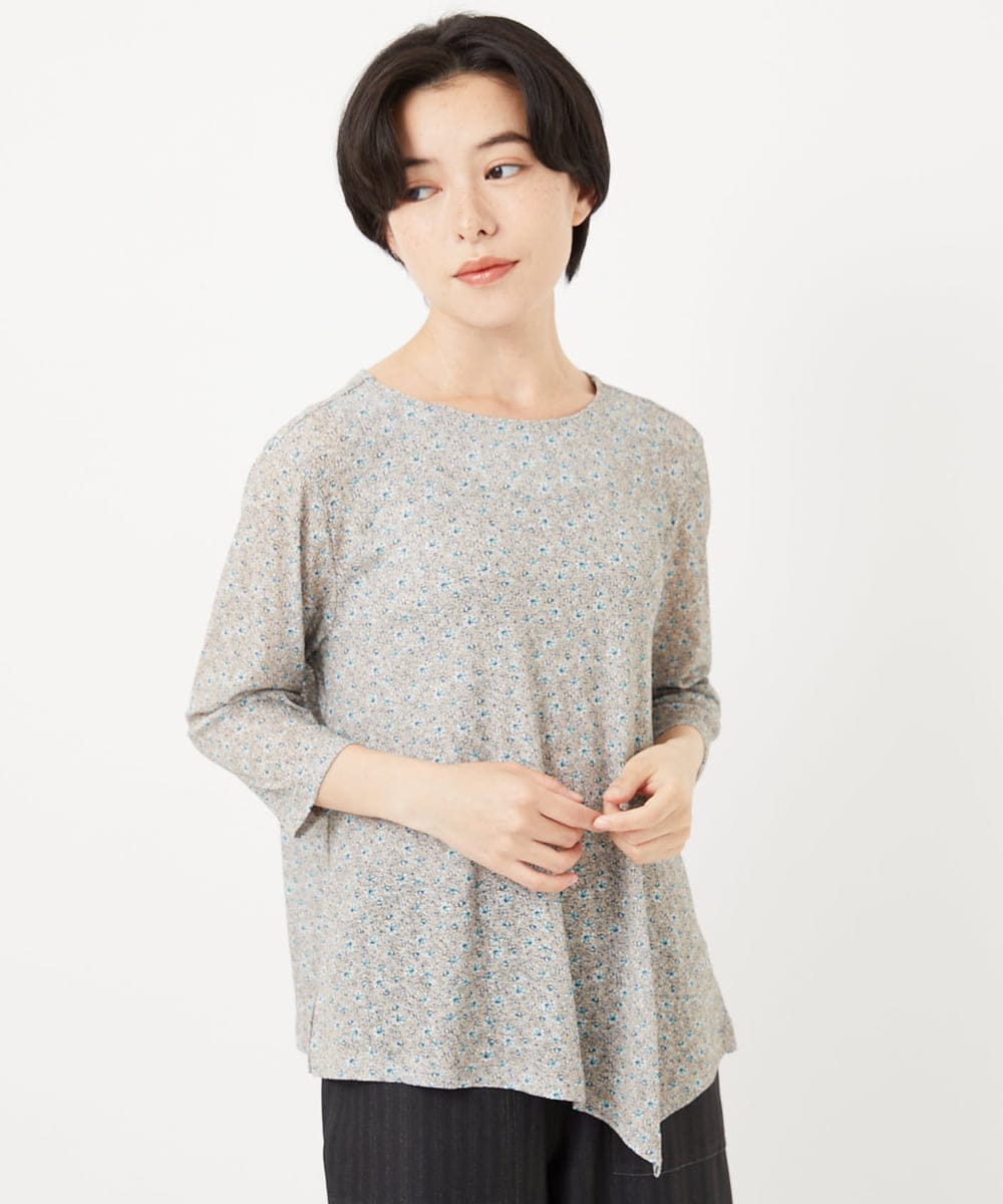 NHKGC93190 GIANNI LO GIUDICE(小さいサイズ)(メゾン ドゥ サンク) 小付きフラワープリントアシンメトリーデザインプルオーバー グリーン系