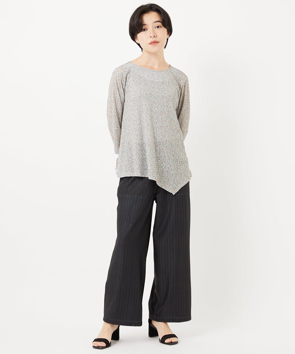 NHKGC93190 GIANNI LO GIUDICE(小さいサイズ)(メゾン ドゥ サンク) 小付きフラワープリントアシンメトリーデザインプルオーバー グリーン系