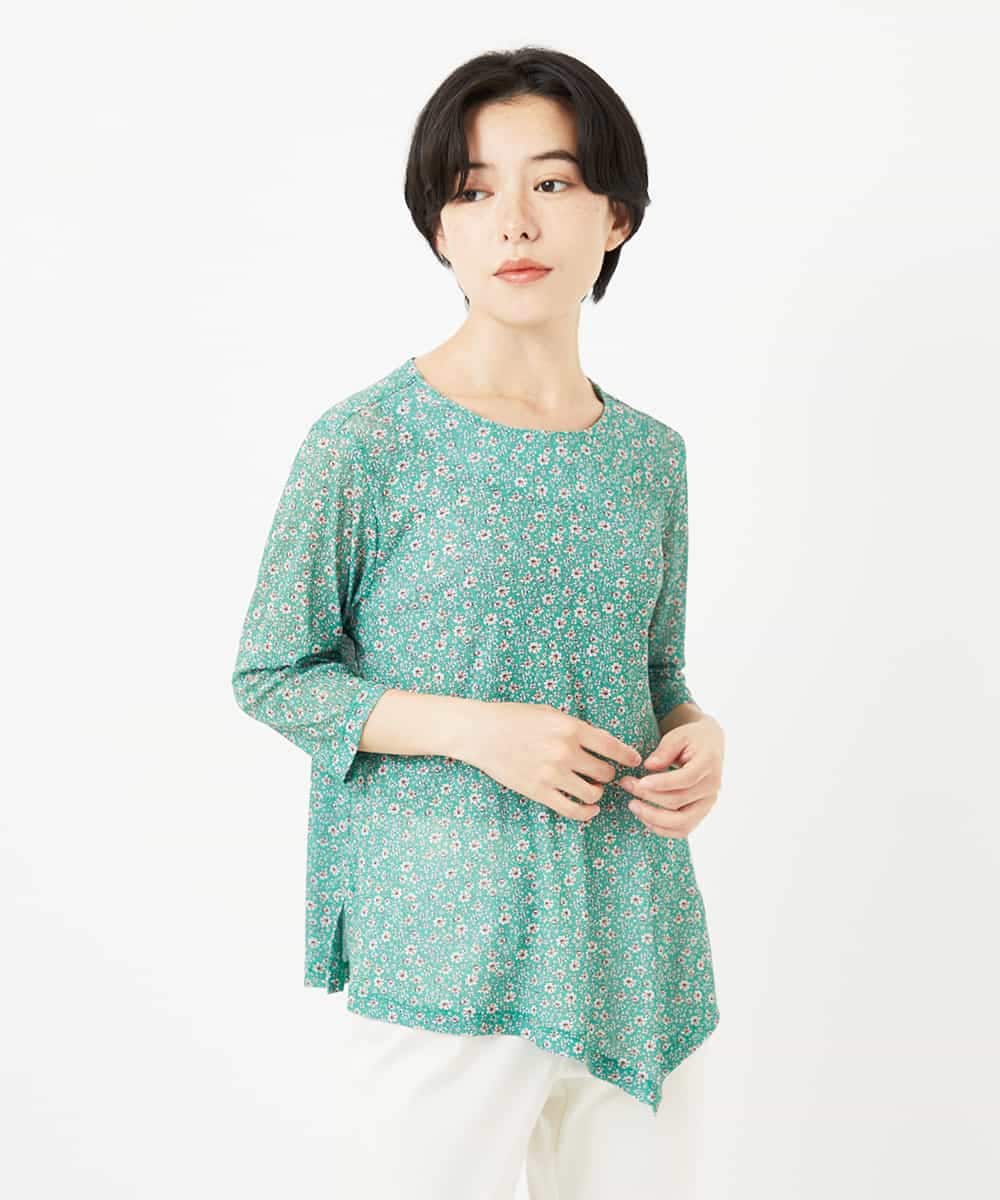 NHKGC93190 GIANNI LO GIUDICE(小さいサイズ)(メゾン ドゥ サンク) 小付きフラワープリントアシンメトリーデザインプルオーバー グリーン系