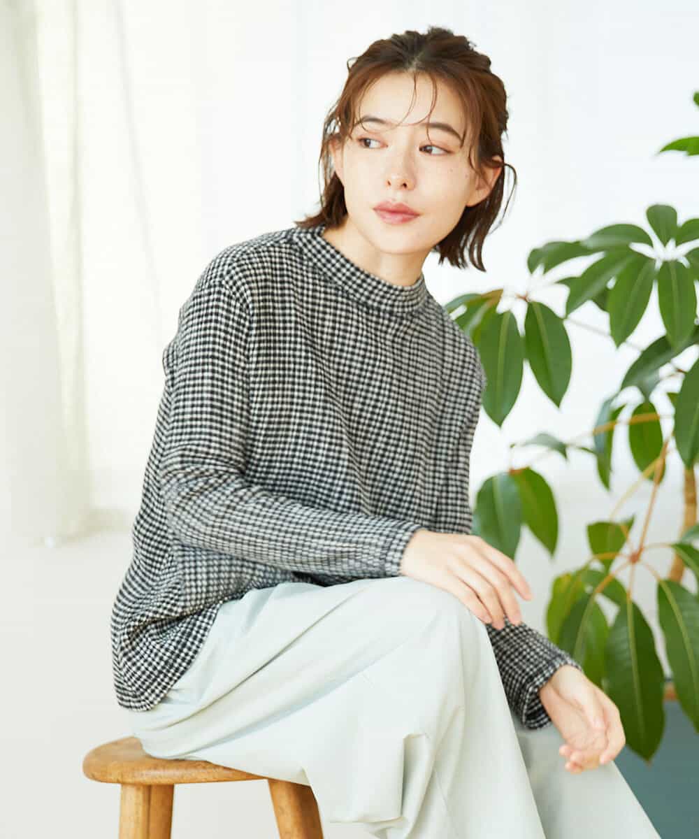 NHKGD30190 GIANNI LO GIUDICE(小さいサイズ)(メゾン ドゥ サンク) [日本製]カールマイヤーチェックカットソー ベージュ