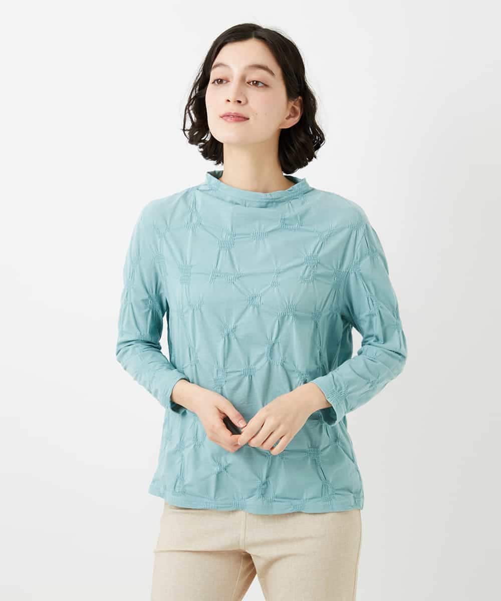 NHKGE46170 GIANNI LO GIUDICE(小さいサイズ)(メゾン ドゥ サンク) [日本製]麻混シャーリングカットソー ライトブルー