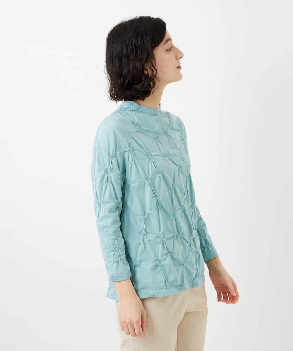 NHKGE46170 GIANNI LO GIUDICE(小さいサイズ)(メゾン ドゥ サンク) [日本製]麻混シャーリングカットソー ライトブルー