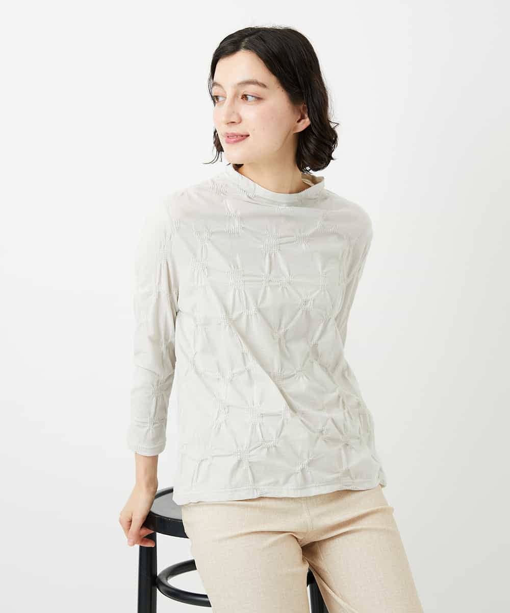 NHKGE46170 GIANNI LO GIUDICE(小さいサイズ)(メゾン ドゥ サンク) [日本製]麻混シャーリングカットソー ライトブルー