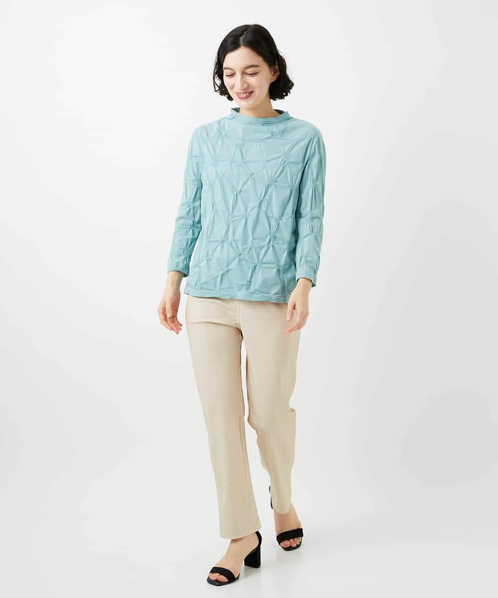 NHKGE46170 GIANNI LO GIUDICE(小さいサイズ)(メゾン ドゥ サンク) [日本製]麻混シャーリングカットソー ライトブルー