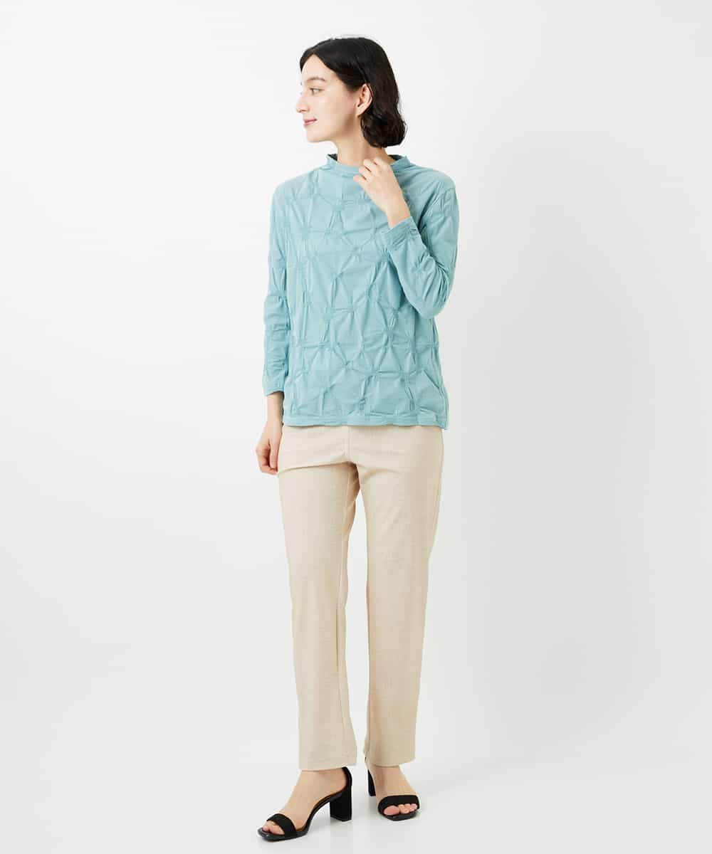 NHKGE46170 GIANNI LO GIUDICE(小さいサイズ)(メゾン ドゥ サンク) [日本製]麻混シャーリングカットソー ライトブルー