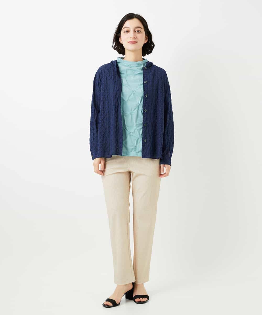 NHKGE46170 GIANNI LO GIUDICE(小さいサイズ)(メゾン ドゥ サンク) [日本製]麻混シャーリングカットソー ライトブルー