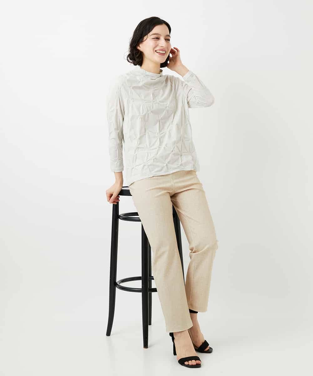 NHKGE46170 GIANNI LO GIUDICE(小さいサイズ)(メゾン ドゥ サンク) [日本製]麻混シャーリングカットソー ライトブルー