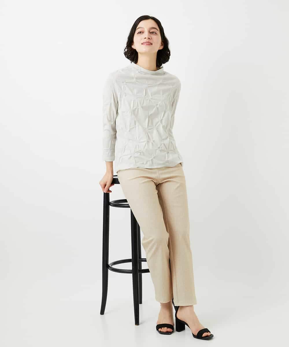 NHKGE46170 GIANNI LO GIUDICE(小さいサイズ)(メゾン ドゥ サンク) [日本製]麻混シャーリングカットソー ライトブルー