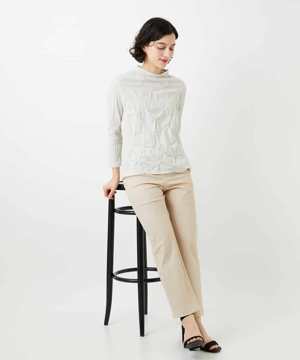 NHKGE46170 GIANNI LO GIUDICE(小さいサイズ)(メゾン ドゥ サンク) [日本製]麻混シャーリングカットソー ライトブルー