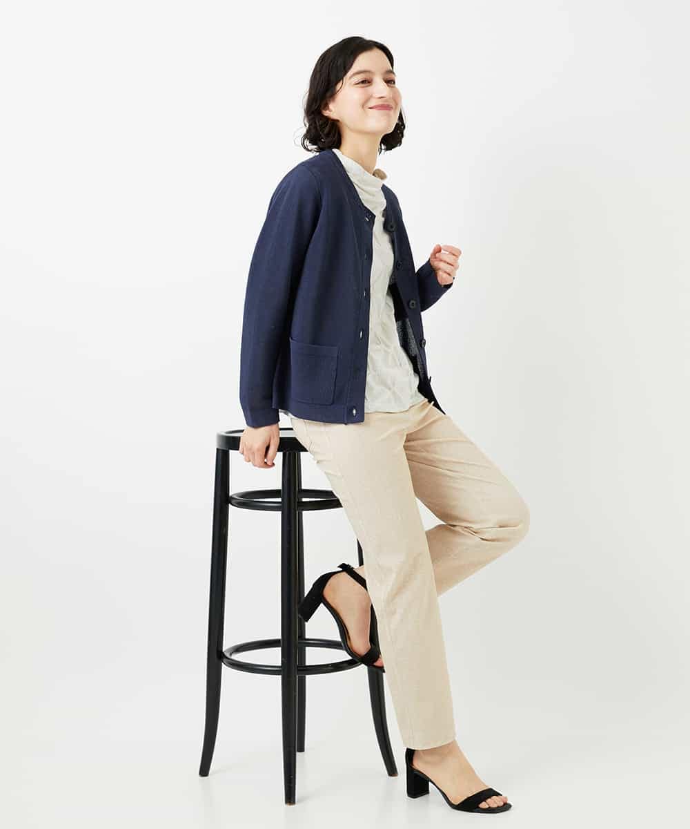 NHKGE46170 GIANNI LO GIUDICE(小さいサイズ)(メゾン ドゥ サンク) [日本製]麻混シャーリングカットソー ライトブルー