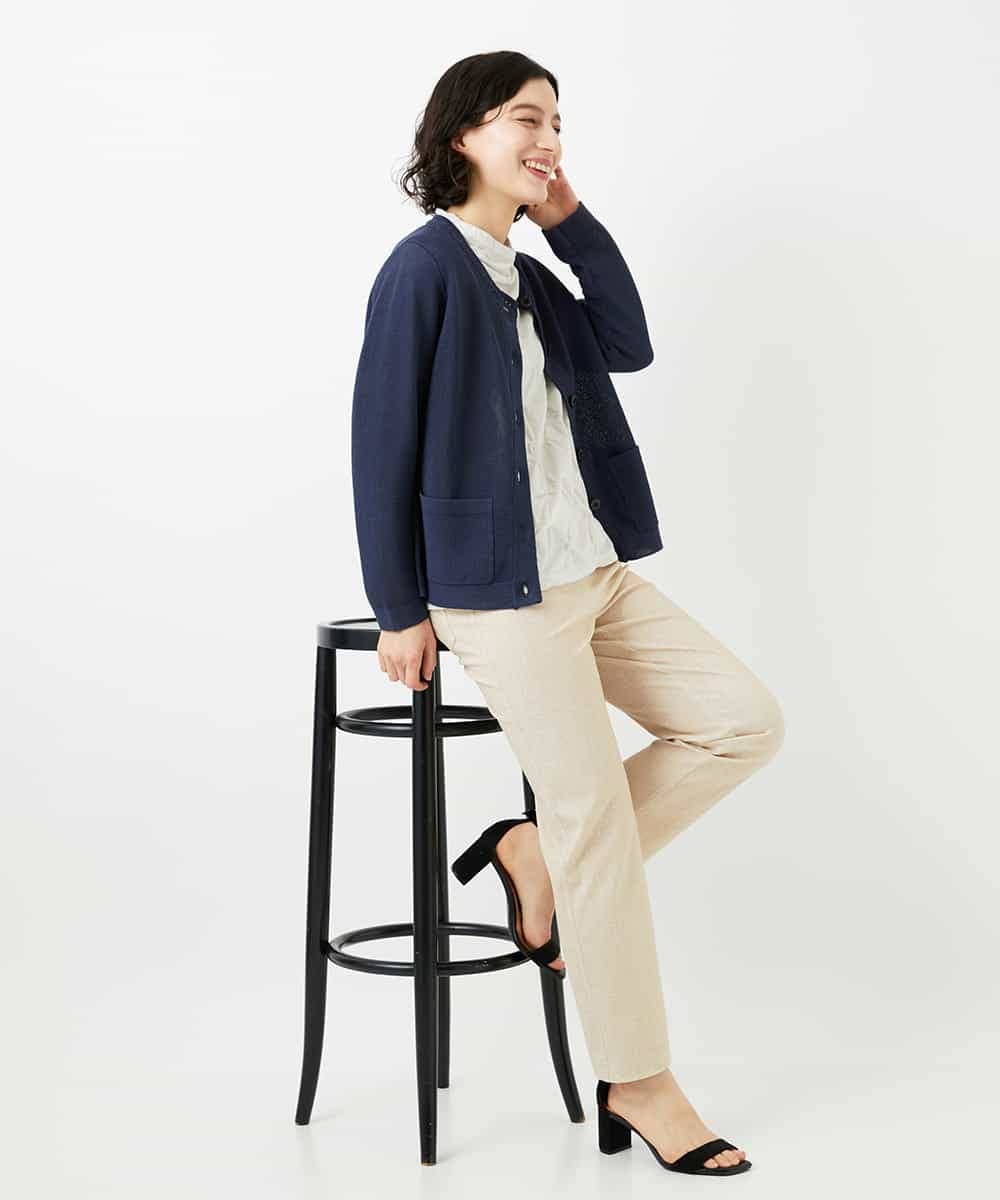 NHKGE46170 GIANNI LO GIUDICE(小さいサイズ)(メゾン ドゥ サンク) [日本製]麻混シャーリングカットソー ライトブルー