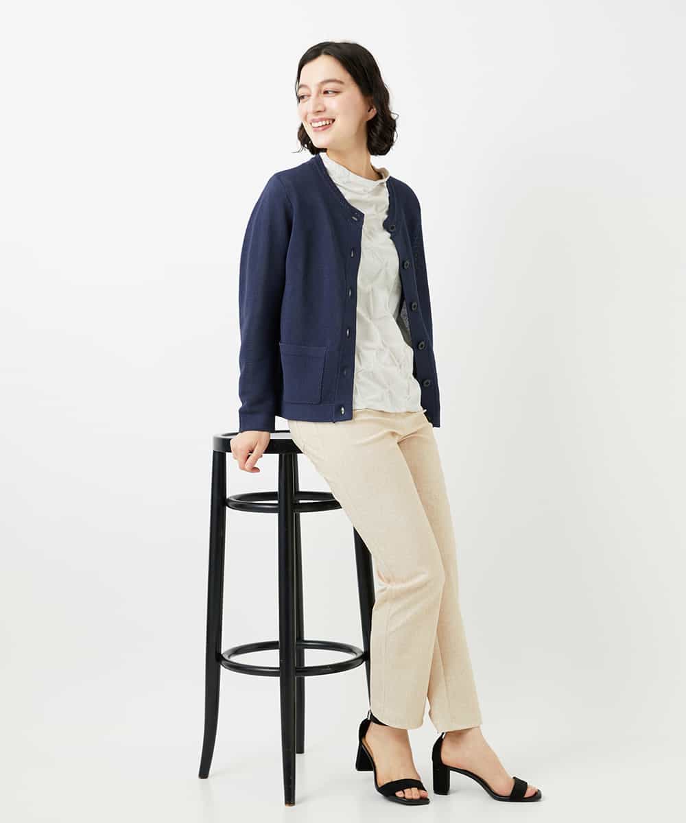 NHKGE46170 GIANNI LO GIUDICE(小さいサイズ)(メゾン ドゥ サンク) [日本製]麻混シャーリングカットソー ライトブルー