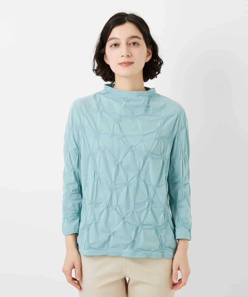 NHKGE46170 GIANNI LO GIUDICE(小さいサイズ)(メゾン ドゥ サンク) [日本製]麻混シャーリングカットソー ライトブルー