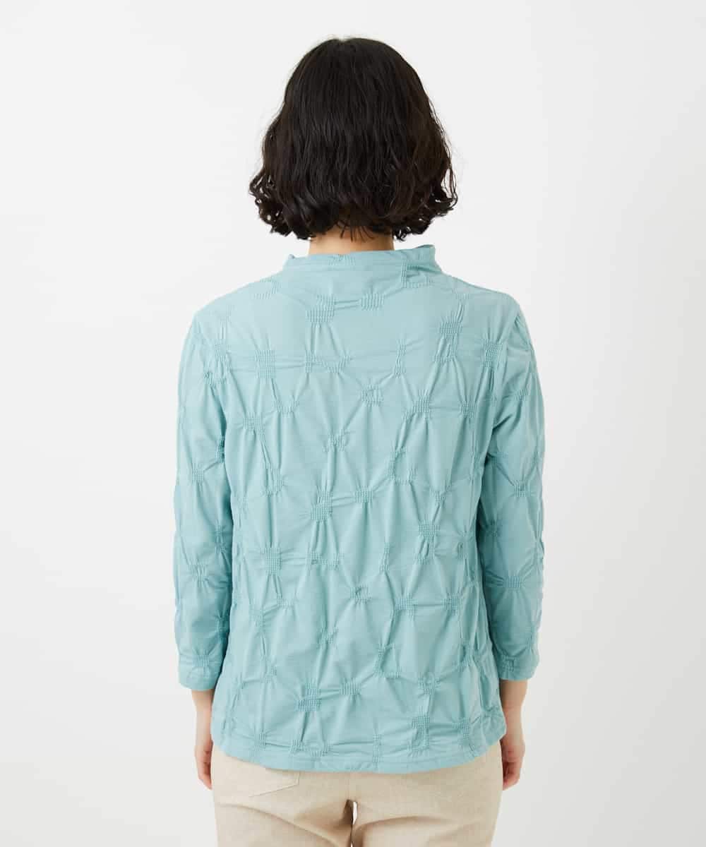 NHKGE46170 GIANNI LO GIUDICE(小さいサイズ)(メゾン ドゥ サンク) [日本製]麻混シャーリングカットソー ライトブルー