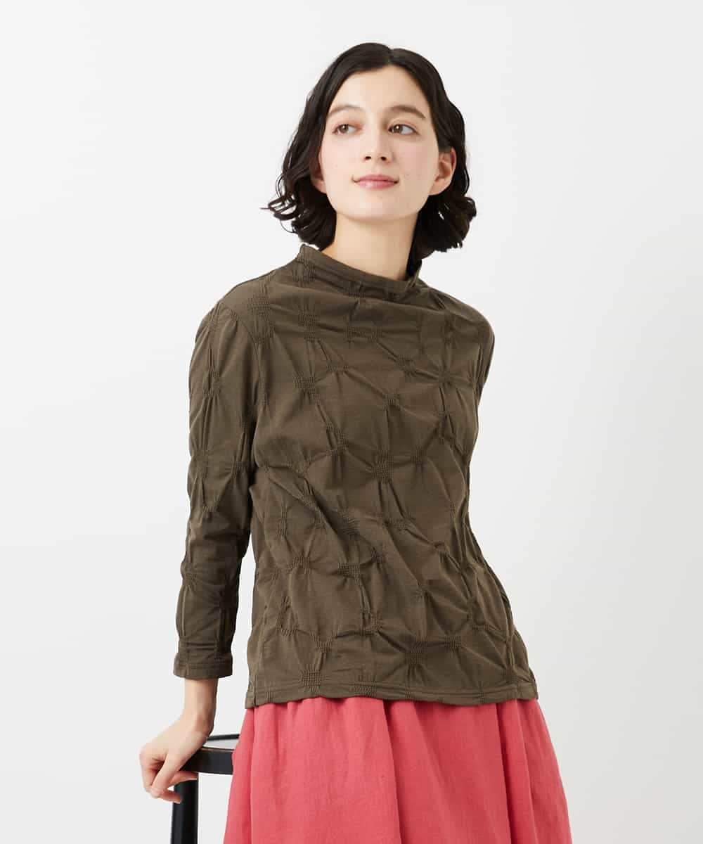 NHKGE46170 GIANNI LO GIUDICE(小さいサイズ)(メゾン ドゥ サンク) [日本製]麻混シャーリングカットソー ブラウン