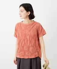 NHKGE47170 GIANNI LO GIUDICE(小さいサイズ)(メゾン ドゥ サンク) [日本製]麻混シャーリングフレンチスリーブカットソー オレンジ