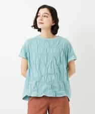 NHKGE47170 GIANNI LO GIUDICE(小さいサイズ)(メゾン ドゥ サンク) [日本製]麻混シャーリングフレンチスリーブカットソー ライトブルー