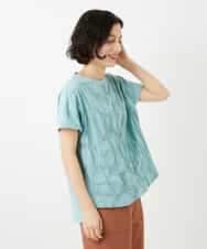 NHKGE47170 GIANNI LO GIUDICE(小さいサイズ)(メゾン ドゥ サンク) [日本製]麻混シャーリングフレンチスリーブカットソー ライトブルー