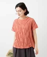 NHKGE47170 GIANNI LO GIUDICE(小さいサイズ)(メゾン ドゥ サンク) [日本製]麻混シャーリングフレンチスリーブカットソー ライトブルー