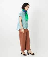 NHKGE47170 GIANNI LO GIUDICE(小さいサイズ)(メゾン ドゥ サンク) [日本製]麻混シャーリングフレンチスリーブカットソー ライトブルー