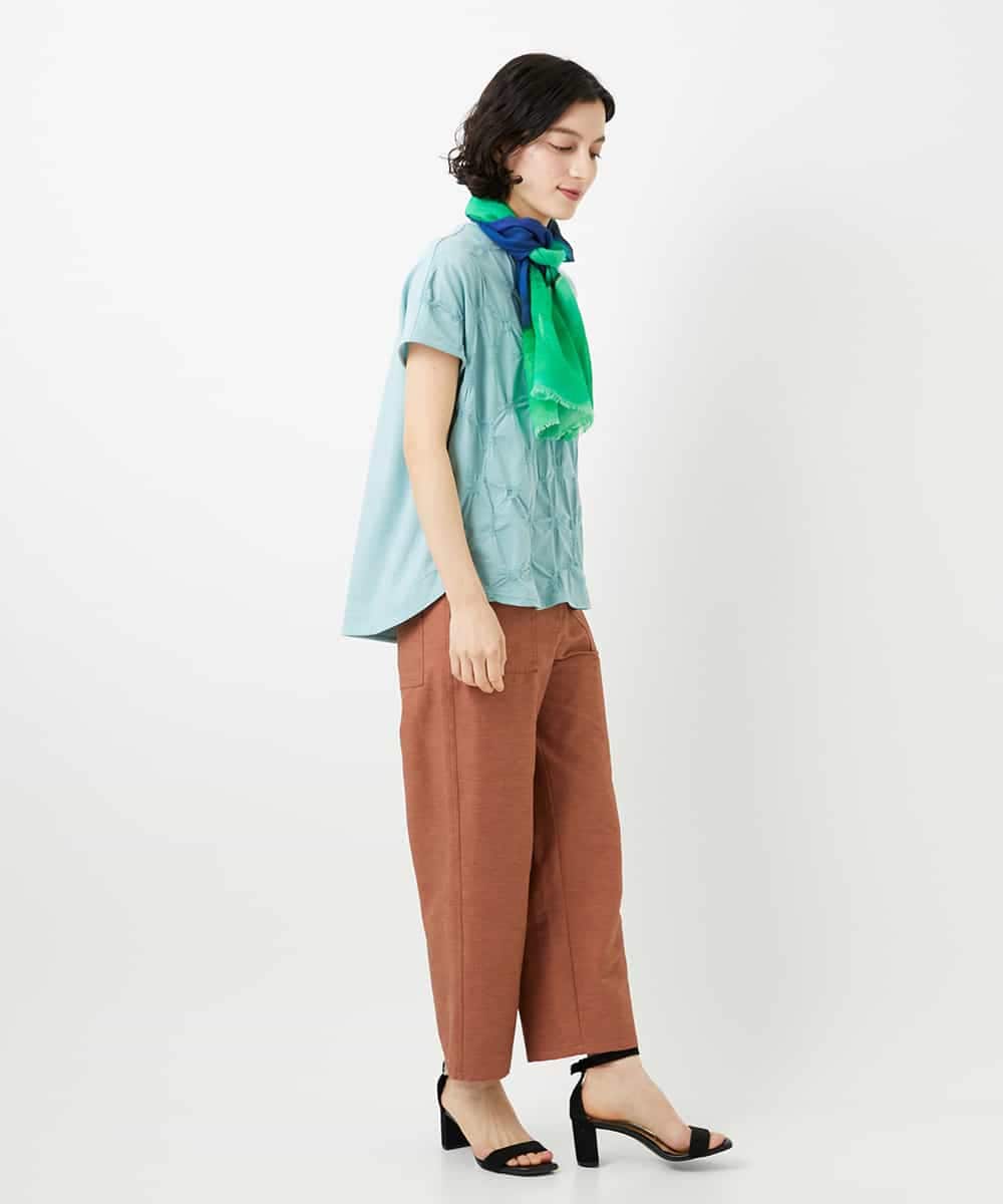 NHKGE47170 GIANNI LO GIUDICE(小さいサイズ)(メゾン ドゥ サンク) [日本製]麻混シャーリングフレンチスリーブカットソー ライトブルー