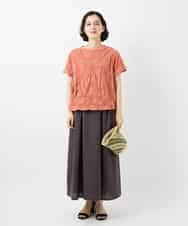 NHKGE47170 GIANNI LO GIUDICE(小さいサイズ)(メゾン ドゥ サンク) [日本製]麻混シャーリングフレンチスリーブカットソー ライトブルー